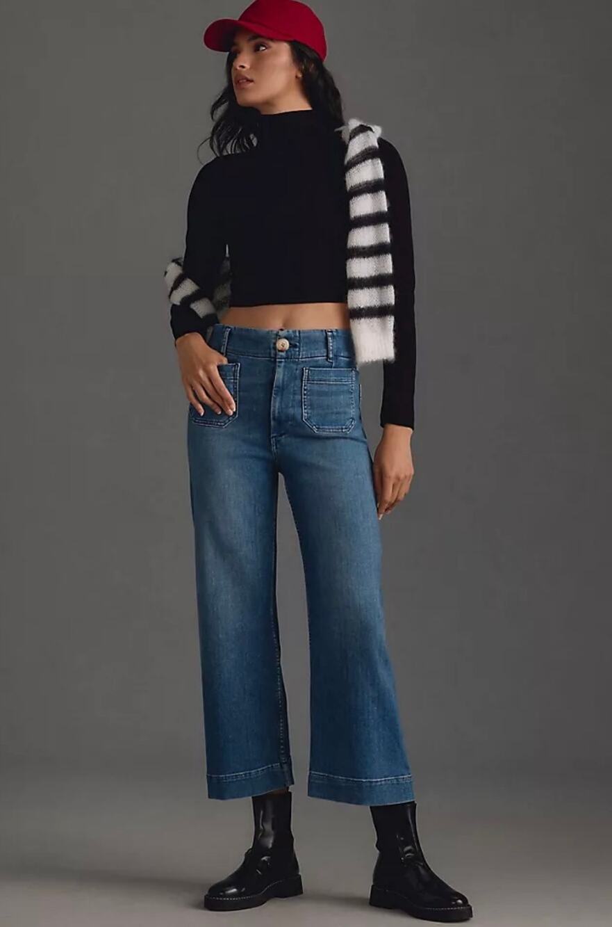 Maeve Anthropologie The Colette Jeans Womens 28 Blue High Rise Cropped Wide Leg
